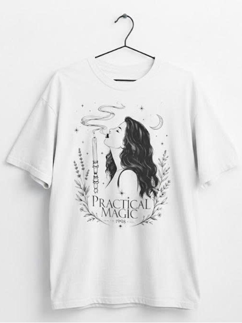White 'Practical Magic' Black Graphic Tee